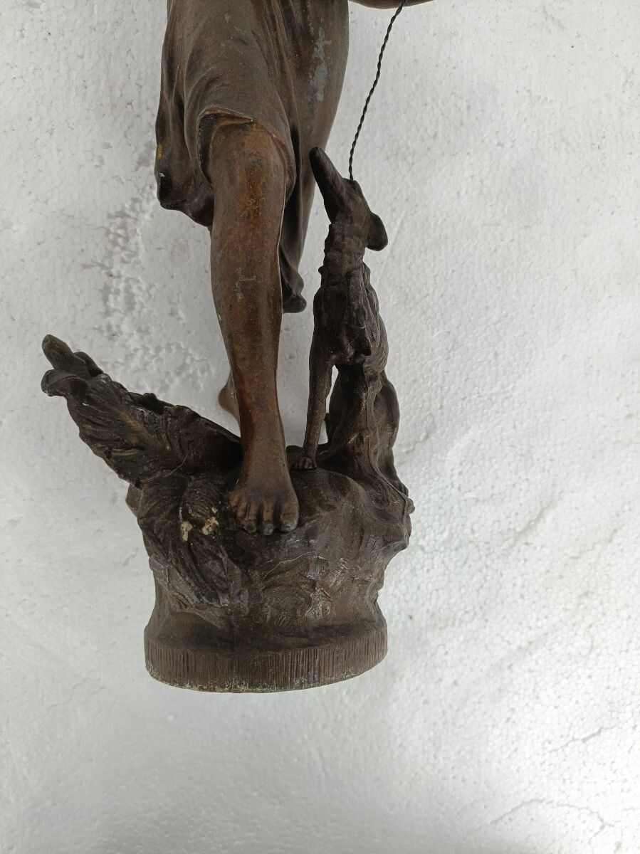 Art Statue Faux Copper Spelter Female Lady Warrior With Dog Trumpet Hunt Gorgeous photo