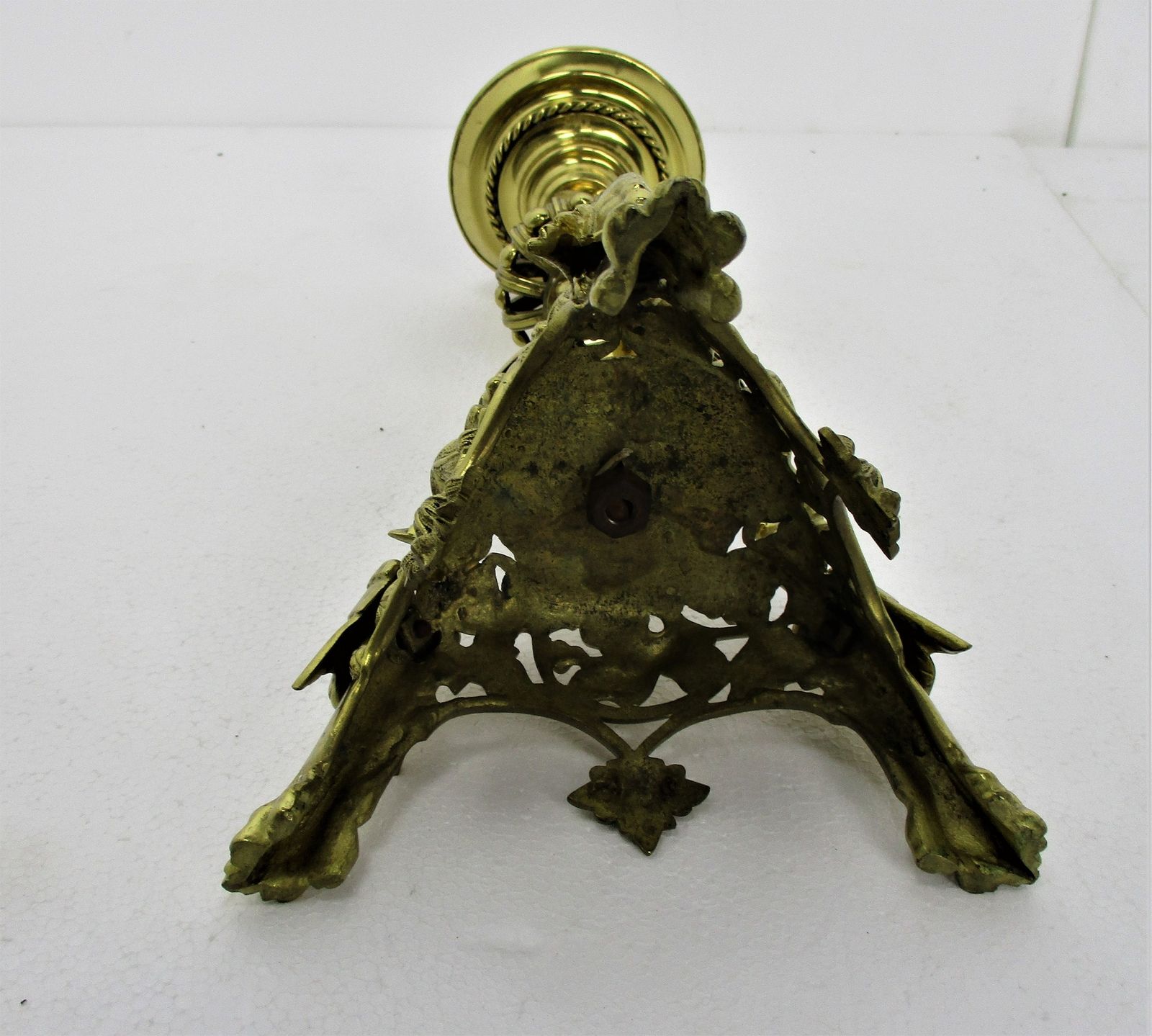 Gothic Large Candle Holder Candlestick Church Altar Brass Gargoyles Birds Dragon photo vintage