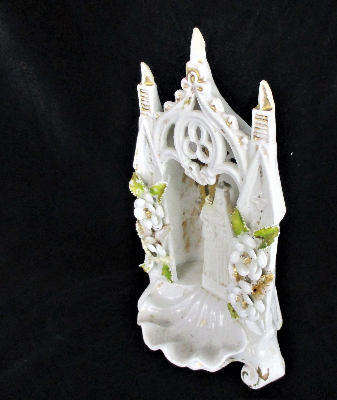 French Standing Holy Water Font Vessel Bisque Porcelain Virgin & Infant Madonna photo vinterior