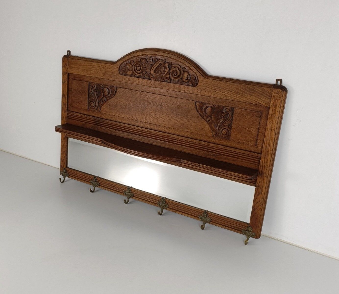 Stunning Art Deco Antique Large Coat Rack Hat Rack Clothing Hand Carved Wood Bev photo for sale