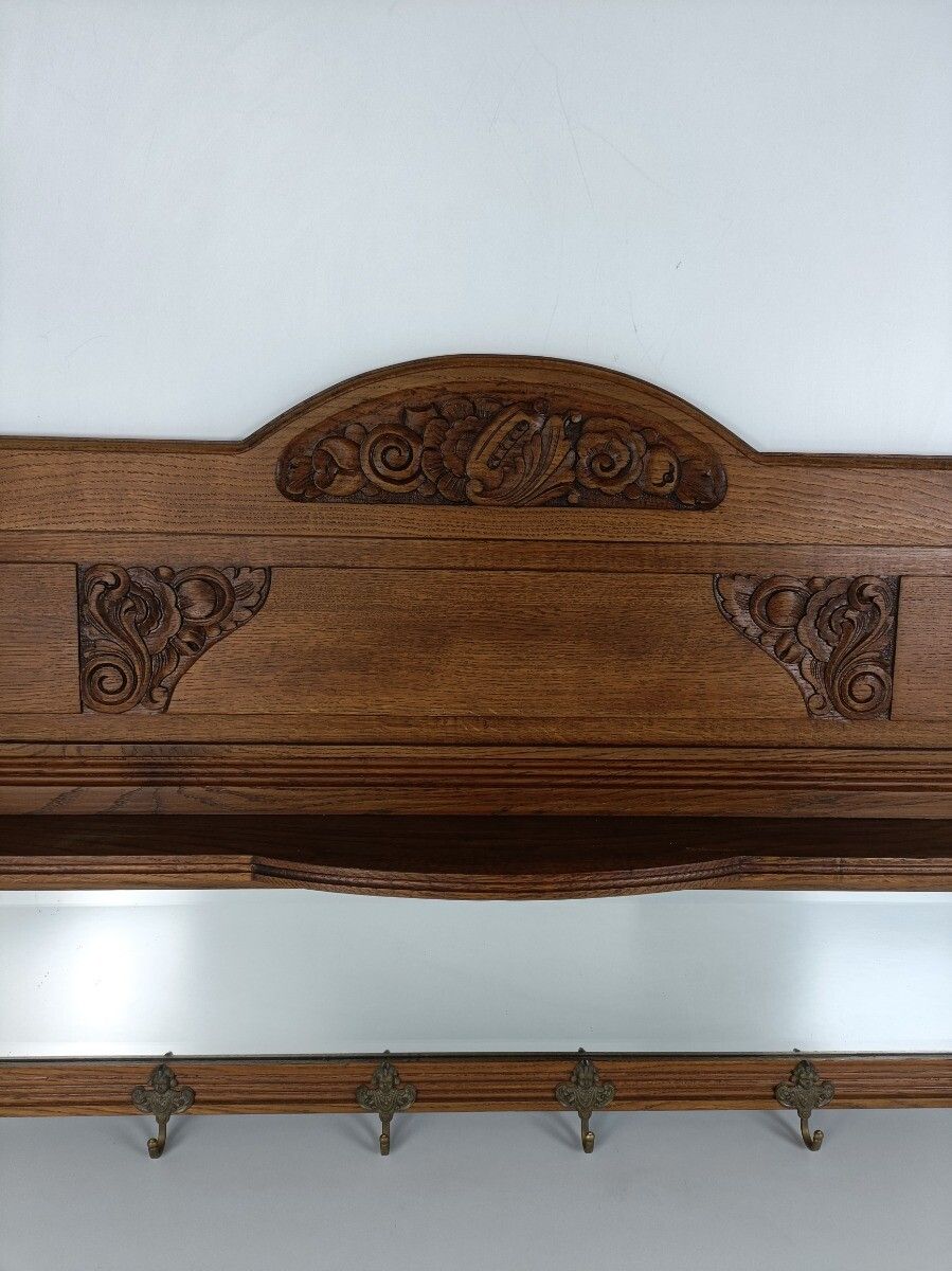 Stunning Art Deco Antique Large Coat Rack Hat Rack Clothing Hand Carved Wood Bev photo vinterior