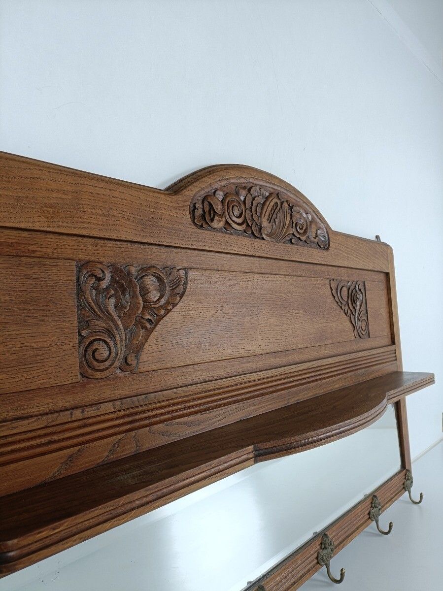 Stunning Art Deco Antique Large Coat Rack Hat Rack Clothing Hand Carved Wood Bev photo vintage