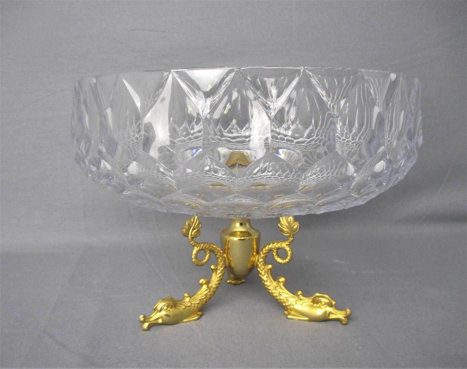 Art Glass Bowl Dish Centerpiece Basket Marked Brass Fish Legs Lovely Hollywood R photo furniture