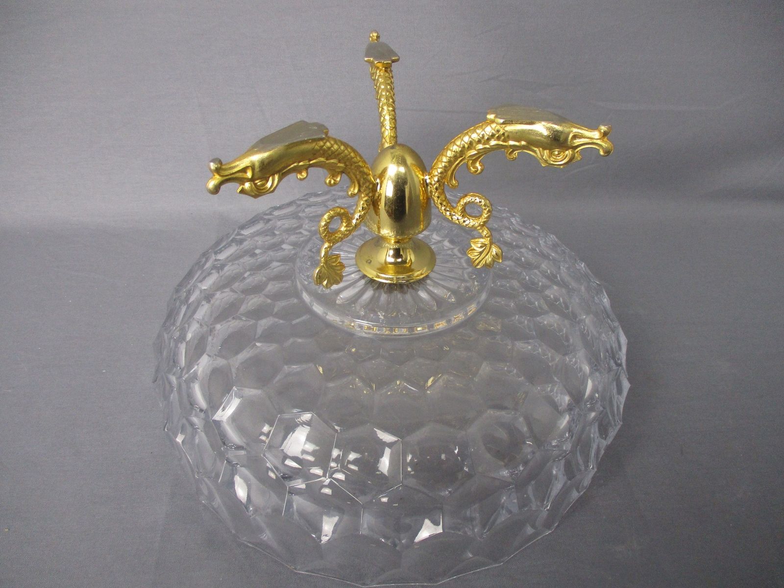 Art Glass Bowl Dish Centerpiece Basket Marked Brass Fish Legs Lovely Hollywood R photo 89.0