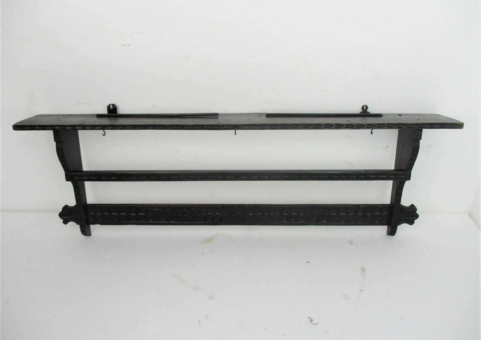 Xl Farm Barn Hand Carved Wood Ornate Coat Hat Rack Shelf Country Farmhouse photo for sale