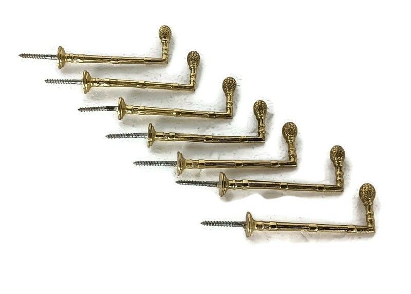 Set Of 7 Brass Modernist Ornate Curtain Rail Holders Tiebacks Vintage photo furniture