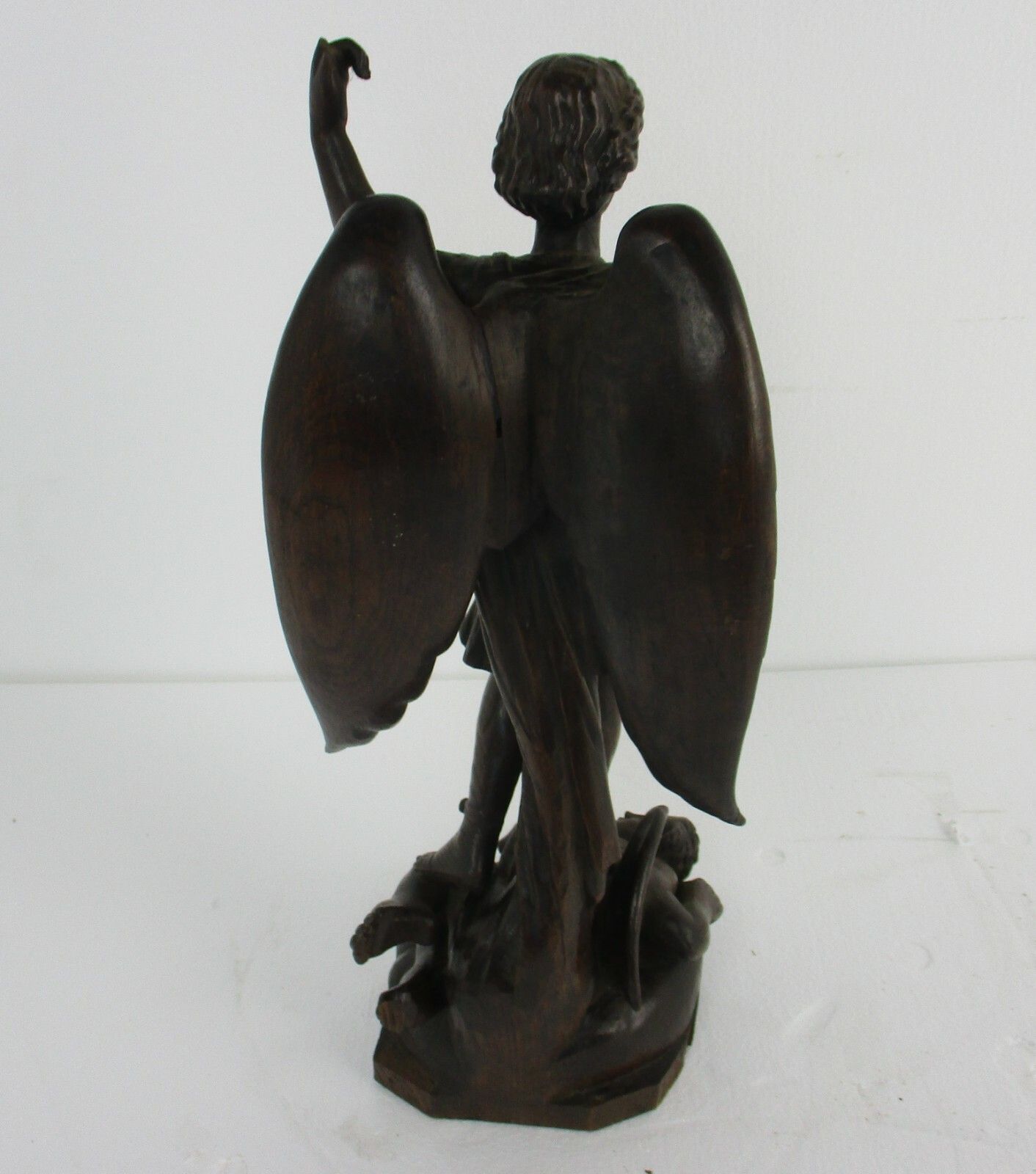 photo furniture Statue  Archangel Guardian Michael Slaying The Dragon Antique Hand Carved Wood