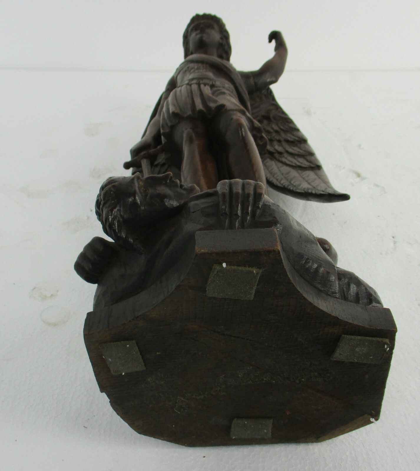 photo for sale Statue  Archangel Guardian Michael Slaying The Dragon Antique Hand Carved Wood