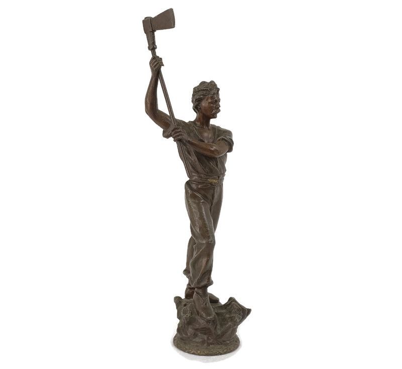 Sculpture Statue Spelter  Lumberjack French Art Deco Figurine