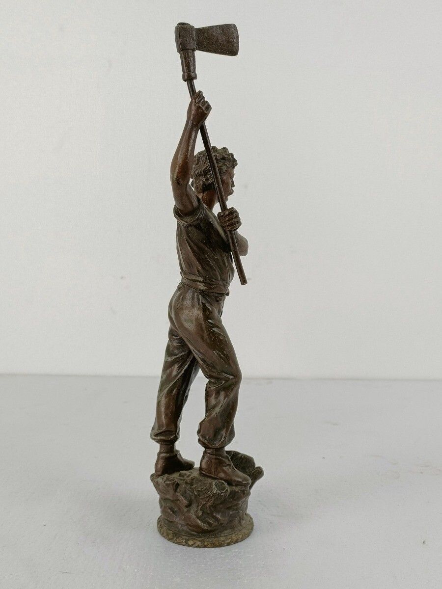 Sculpture Statue Spelter  Lumberjack French Art Deco Figurine photo for sale