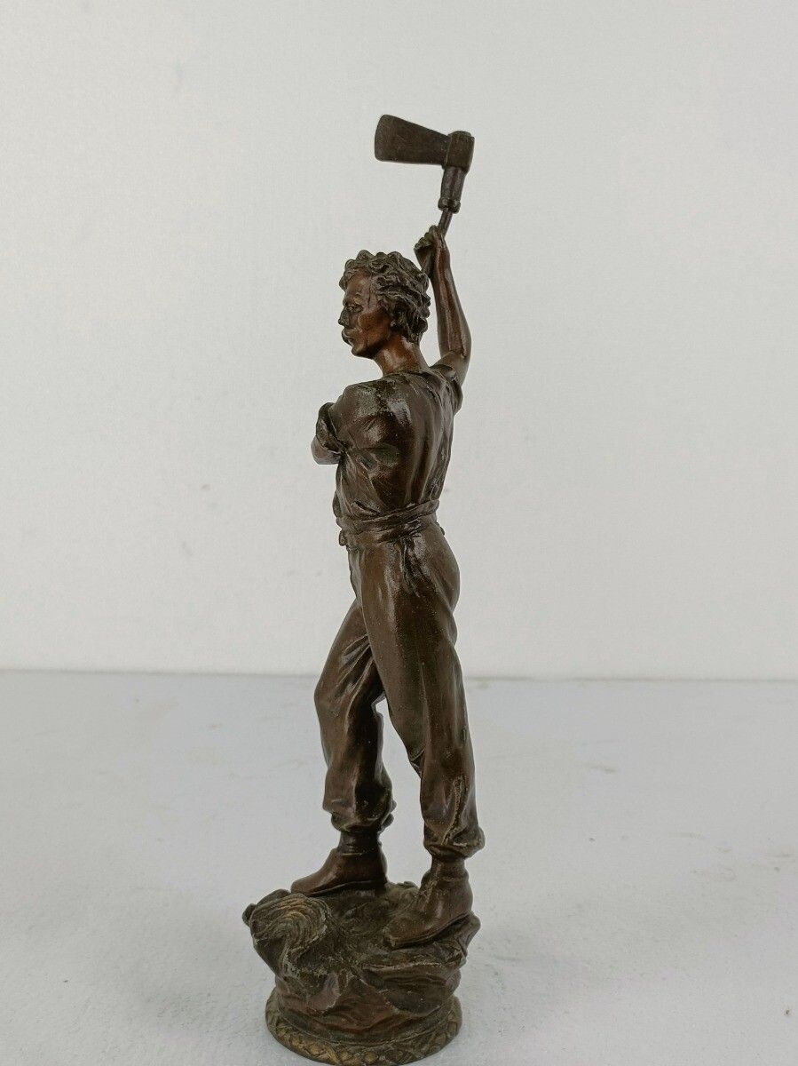 Sculpture Statue Spelter  Lumberjack French Art Deco Figurine photo 101.0