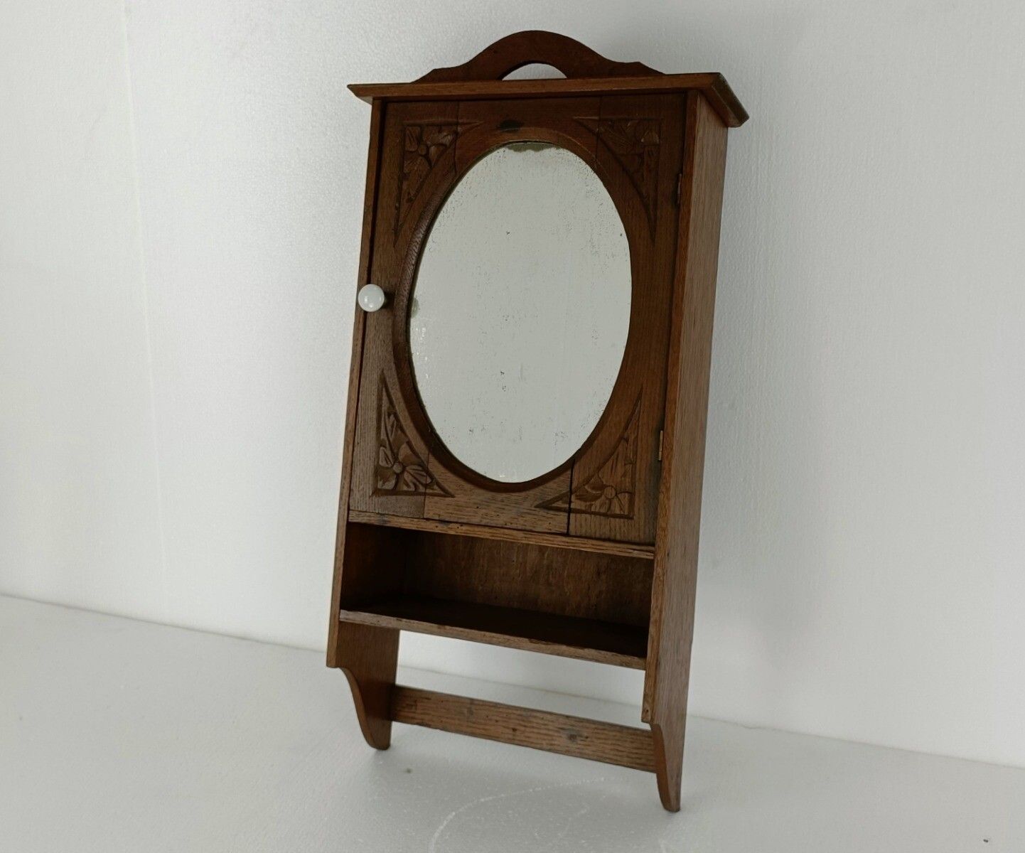 Art Deco Kitchen Apothecary Medicine Bathroom Cabinet Oval Mirror photo for sale
