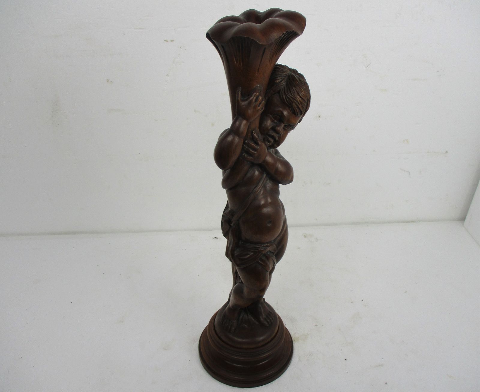 L Hand Carved Wood Statue Little Boy Cherub Putti Signed De Hondt Willy Piece Of photo Art