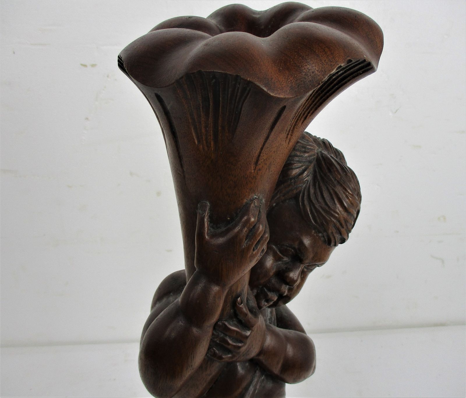 L Hand Carved Wood Statue Little Boy Cherub Putti Signed De Hondt Willy Piece Of photo 485.0