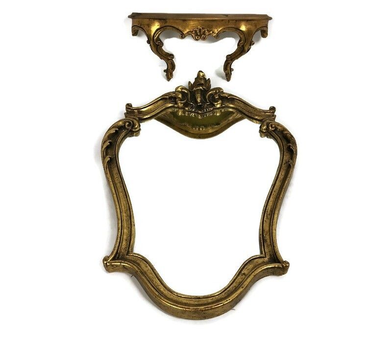 Ornate Wall Mounted Console Mirror Hollywood Regency Gold Gilded Resin Vintage