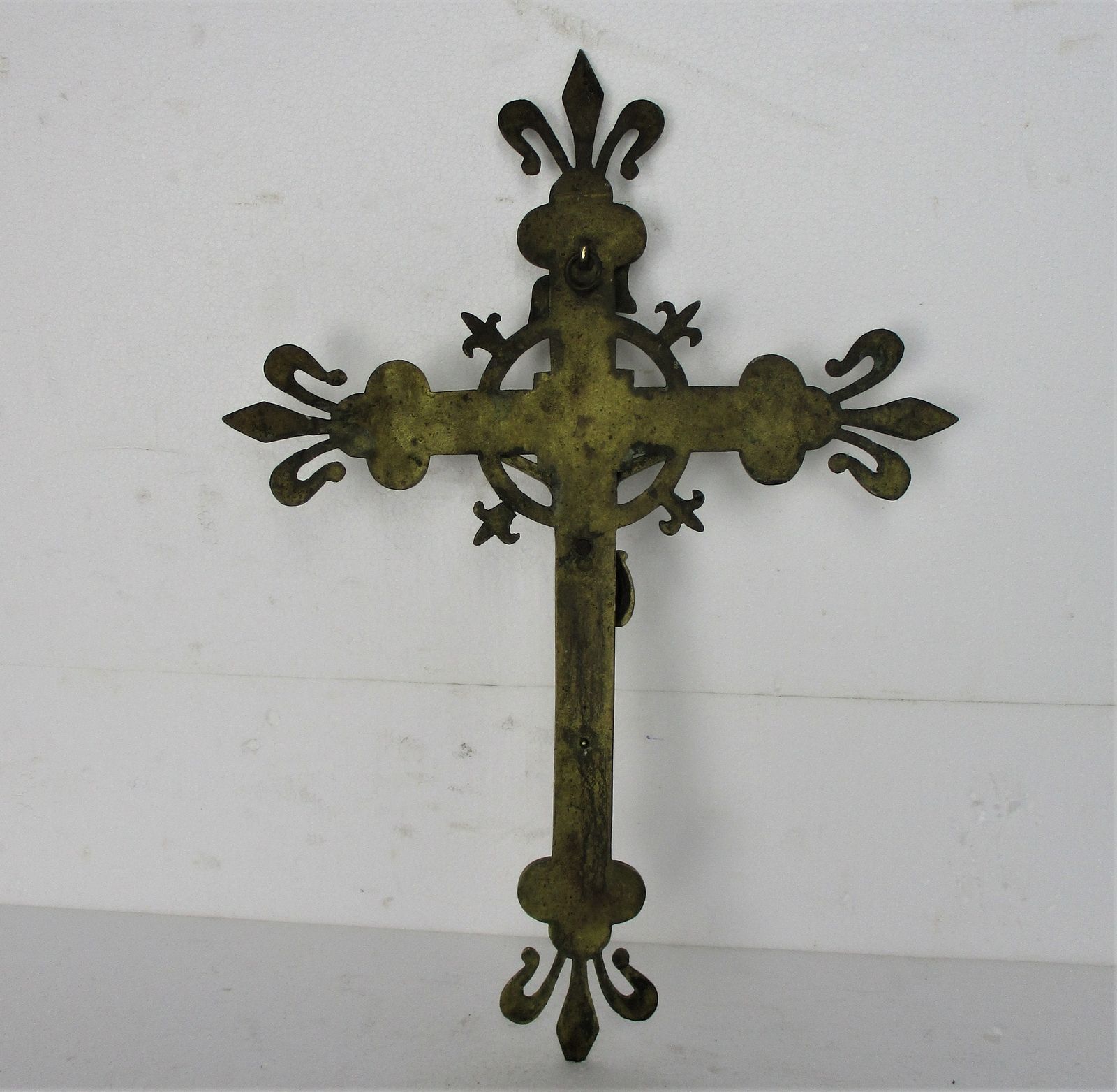 Ornate Hanging Wall Crucifix Heavy Brass Jesus Christ French Fleur De Lis Gorgeo photo 271.0