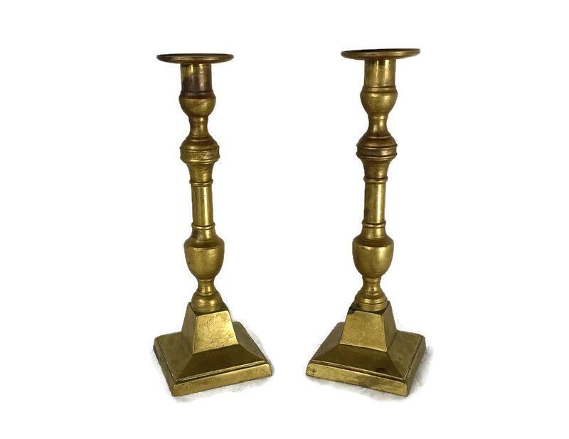 Pair Of Candle Sticks Candle Holders Antique 1900s Jugendstil Brass