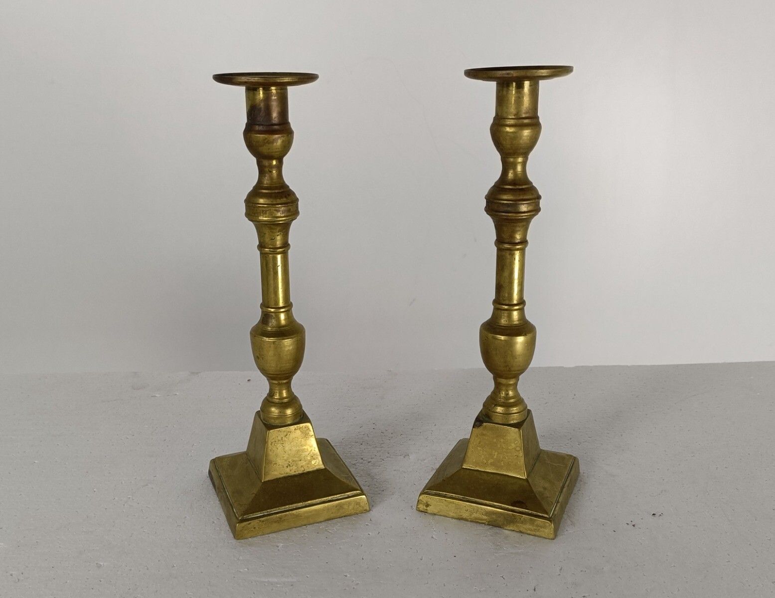 Pair Of Candle Sticks Candle Holders Antique 1900s Jugendstil Brass photo furniture