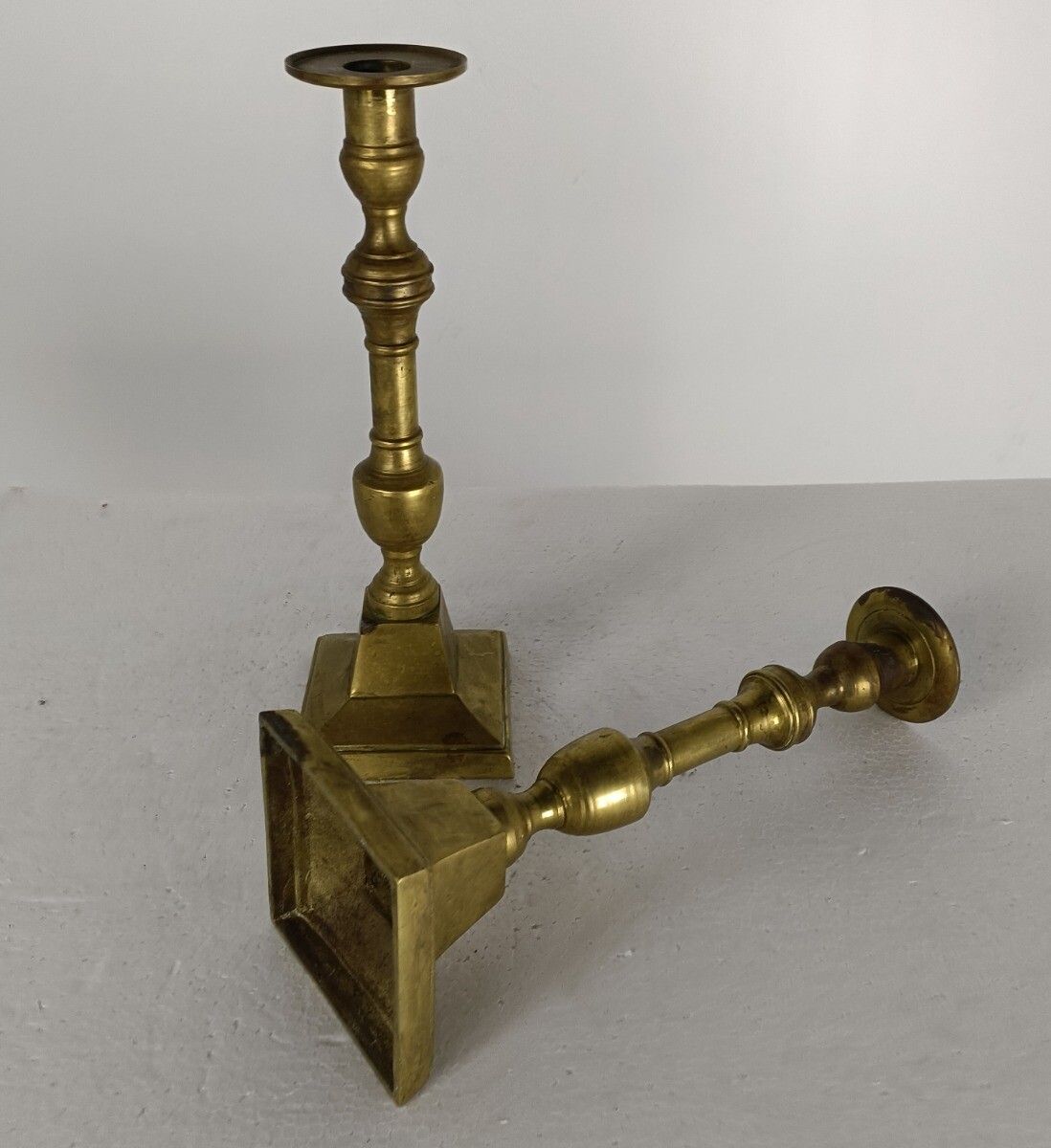 Pair Of Candle Sticks Candle Holders Antique 1900s Jugendstil Brass photo vinterior