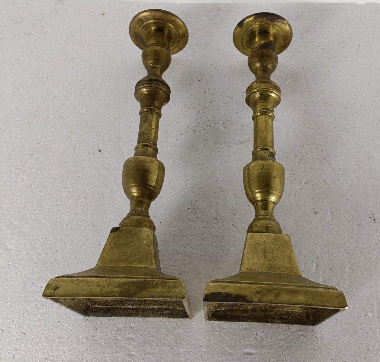 Pair Of Candle Sticks Candle Holders Antique 1900s Jugendstil Brass photo vintage