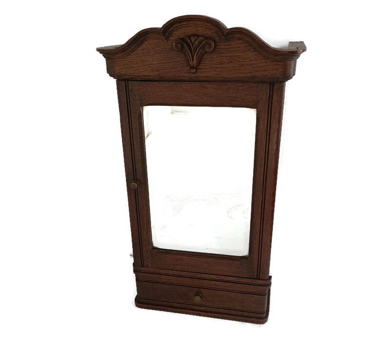 Large Medicine Apothecary Cabinet, Bathroom, Kitchen Carved Wood, Gorgeous, Beve