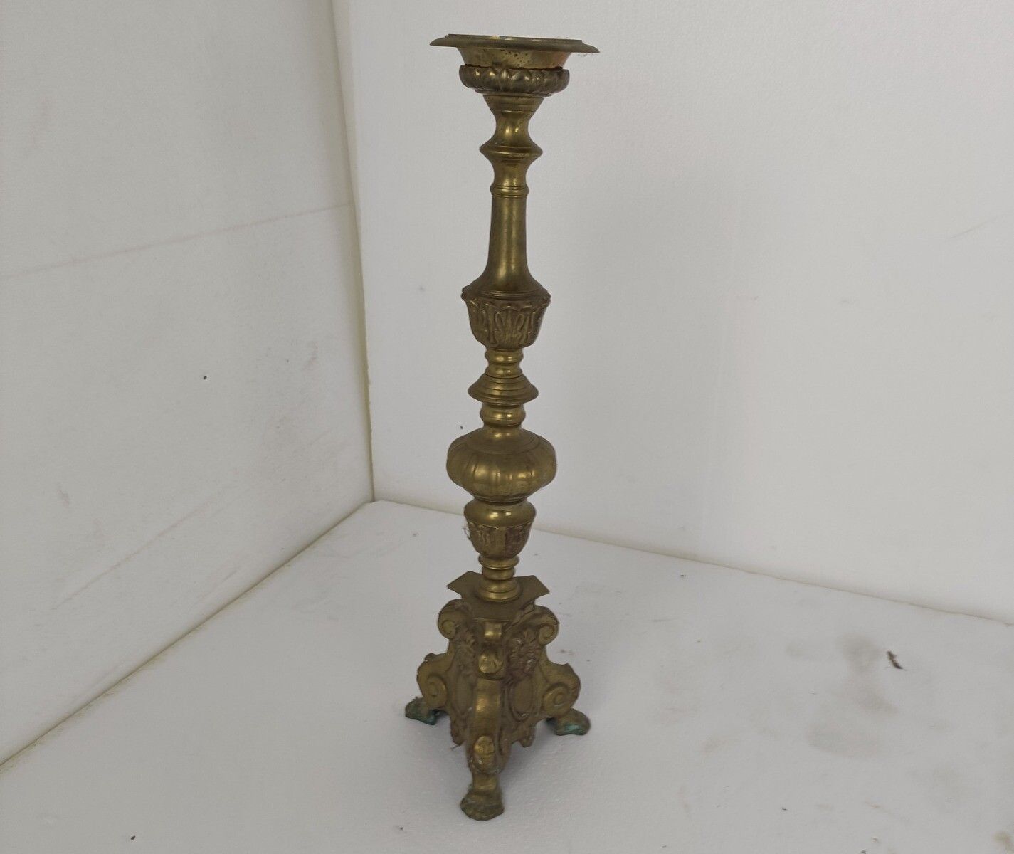 Antique Candle Holder Candle Stick Church  Chapel Altar Monastery Brass Gothic L photo for sale