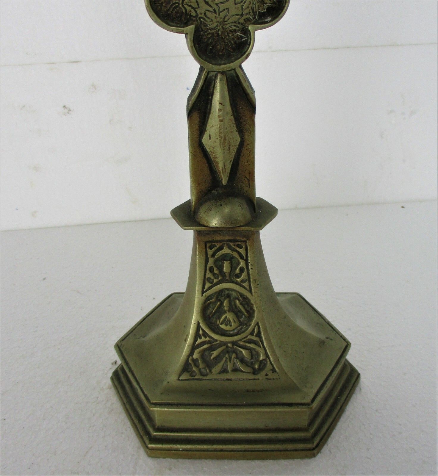 Xl French  Standing Altar Church Chapel Crucifix Cross Ornate Brass Fleur De Lis photo 408.0