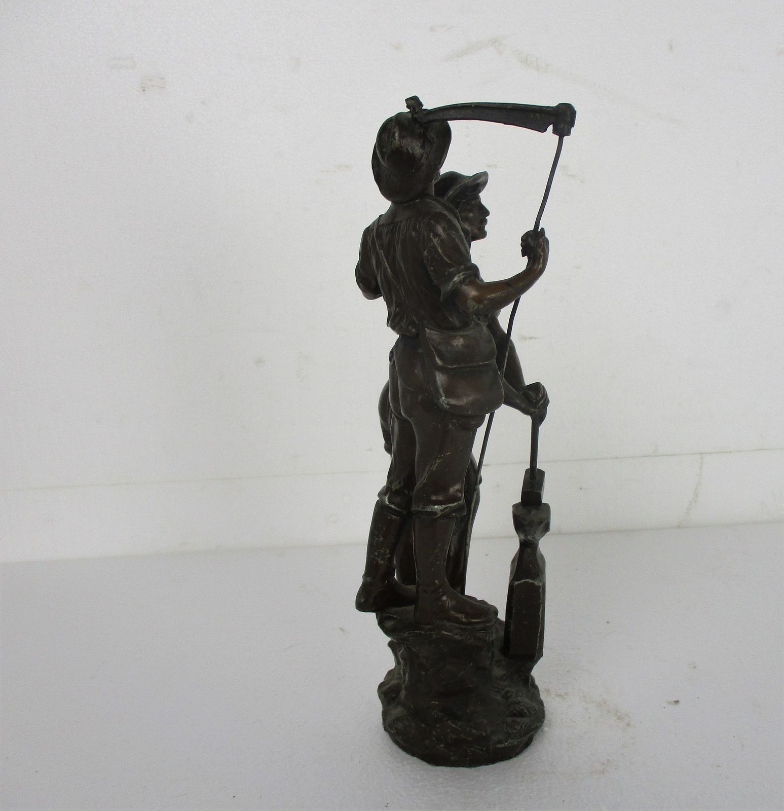 Sculpture Statue Spelter 2 Working Men Blacksmith Scythe Art Deco Figurine 14.56 photo buy