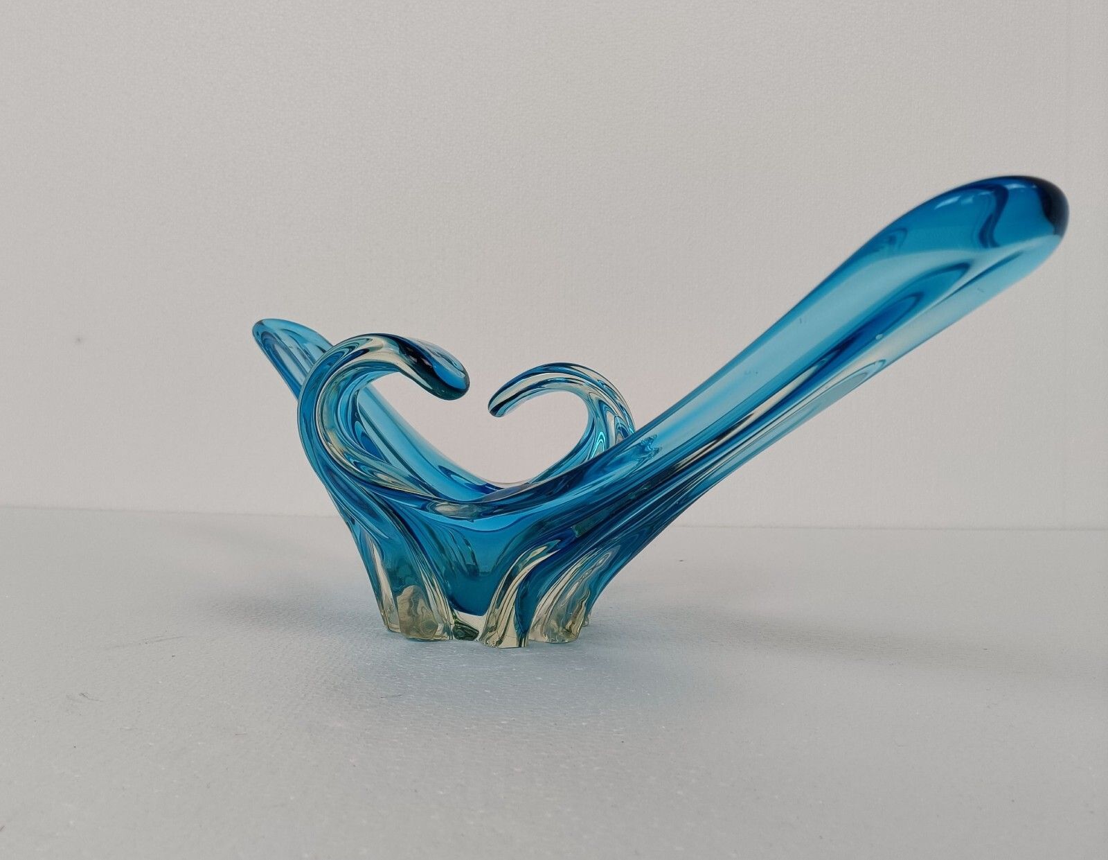 Italian Blue Clear Bowl Dish Centerpiece Murano Seguso Art Glass Stunning Wow photo Home Decor