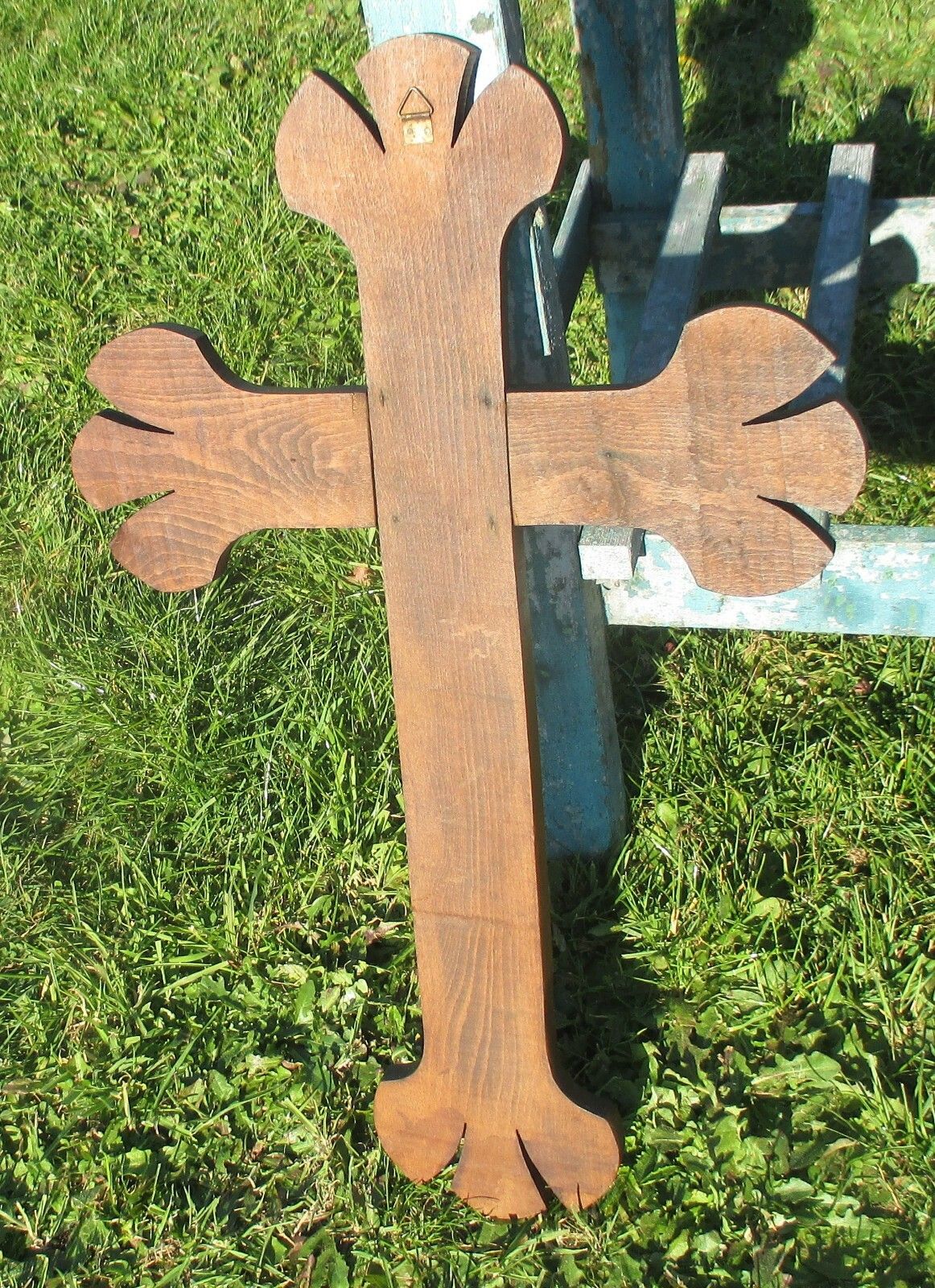 French Large Hand Carved Wood Hanging Crucifix  Jesus Christ Fleur De Lis 24 " photo vinterior