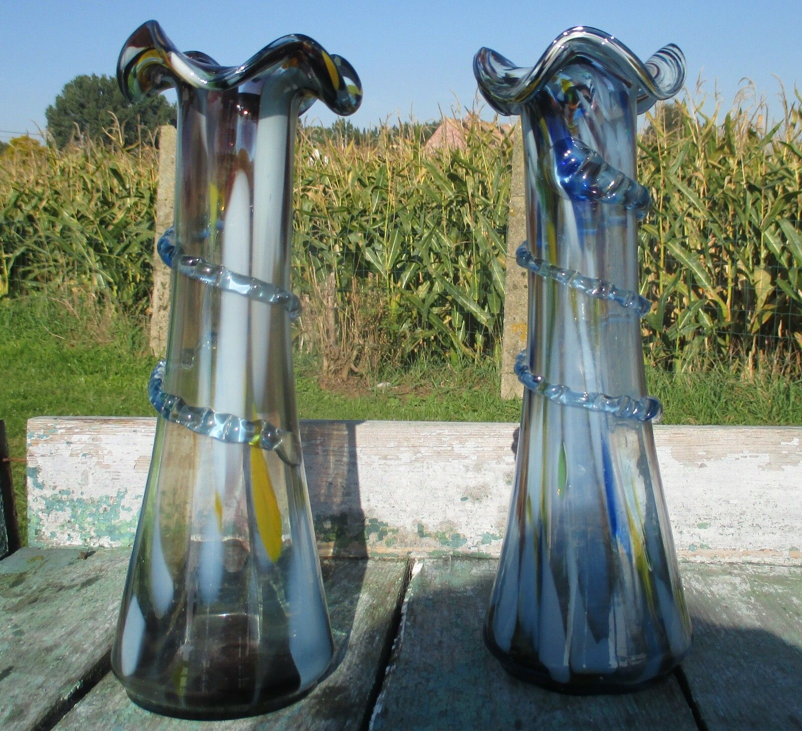 Couple Of  Vases Legras Touches Of Color Design France French Swirled Edge photo furniture