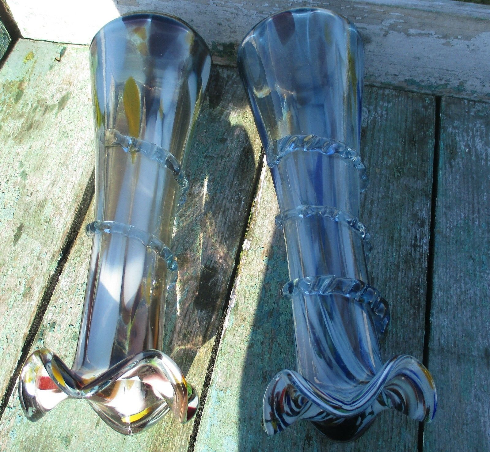 Couple Of  Vases Legras Touches Of Color Design France French Swirled Edge photo buy