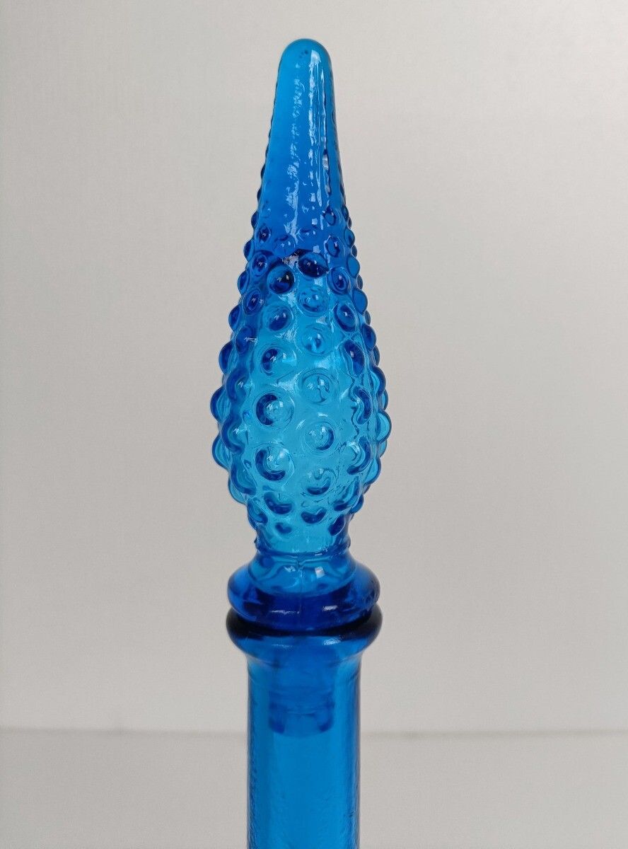Art Bubbled Glass  Blue  Empoli  Bottle Italian Grapes Rare Color Collector Pop photo vinterior