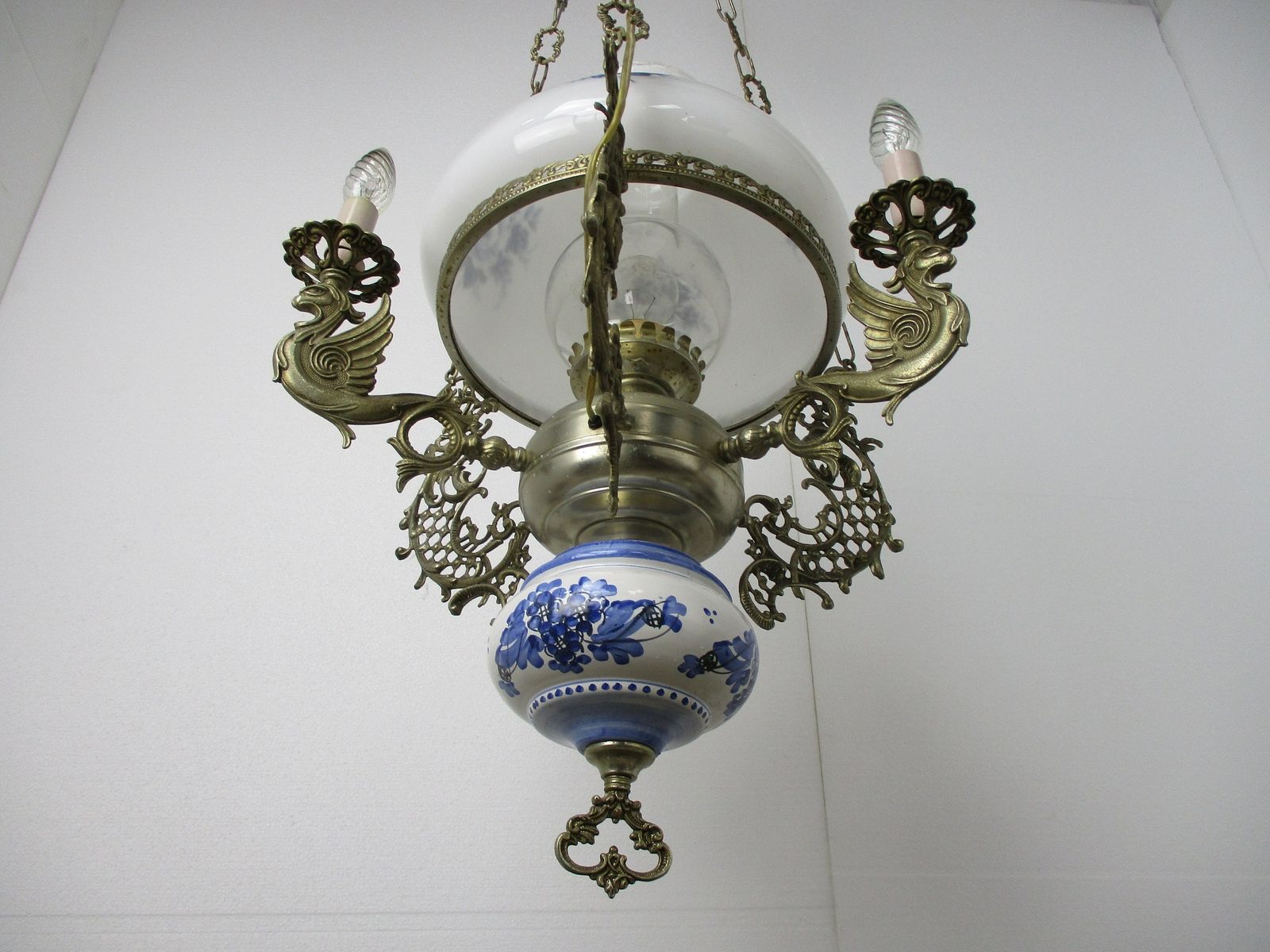 Gothic Dragons Delft Blue White Porcelain Chandelier Lampe Belge Wow 4 photo vinterior