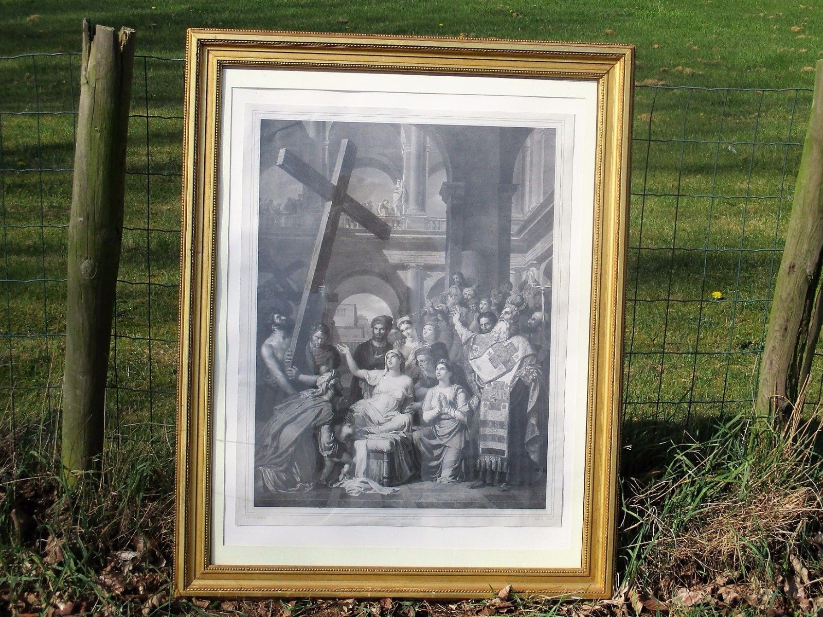 Xxl Ornate Frame Hobnails With Litho J. Paelinck Finding Holy Cross St Helena