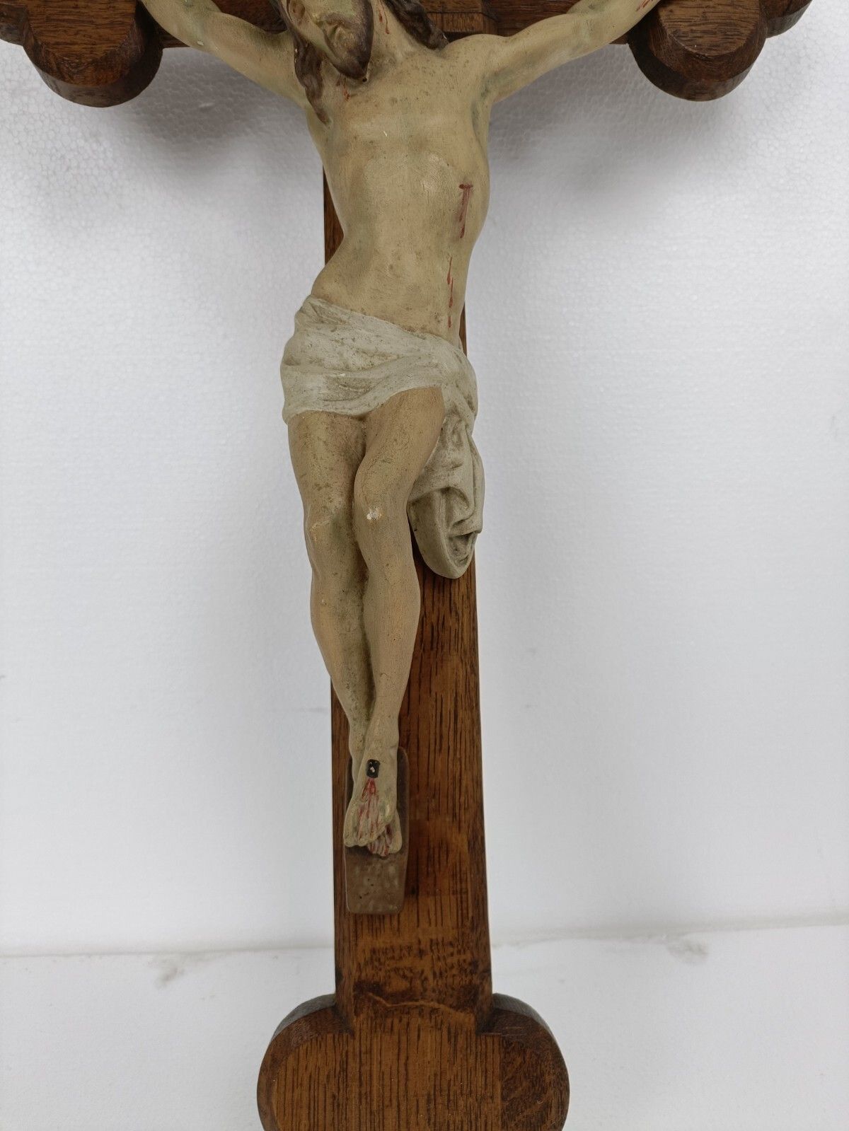 Xl Wood Hanging Church Crucifix Plaster Dramatic  Corpus Piece Of Art French photo 594.0