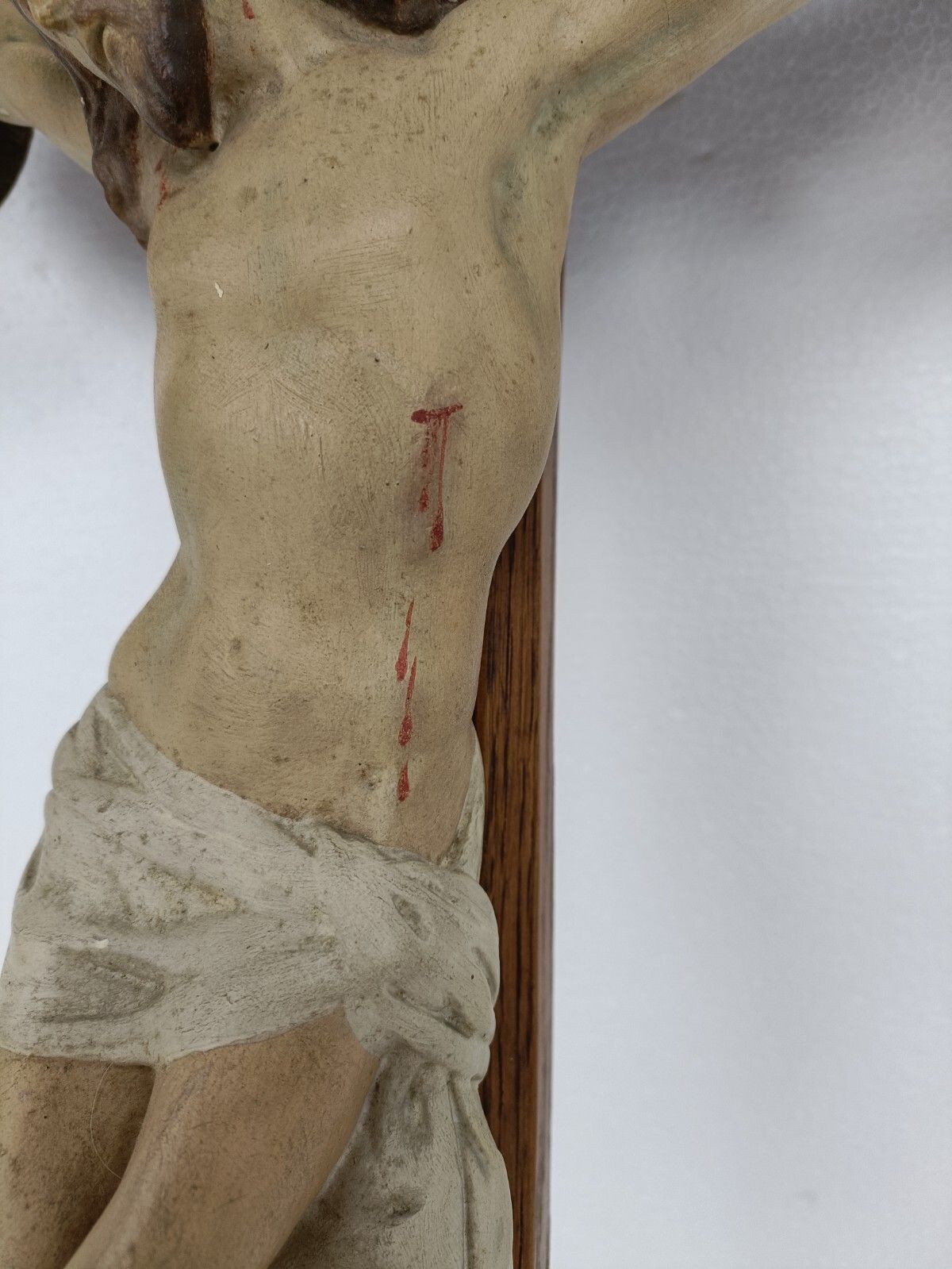 Xl Wood Hanging Church Crucifix Plaster Dramatic  Corpus Piece Of Art French photo vintage