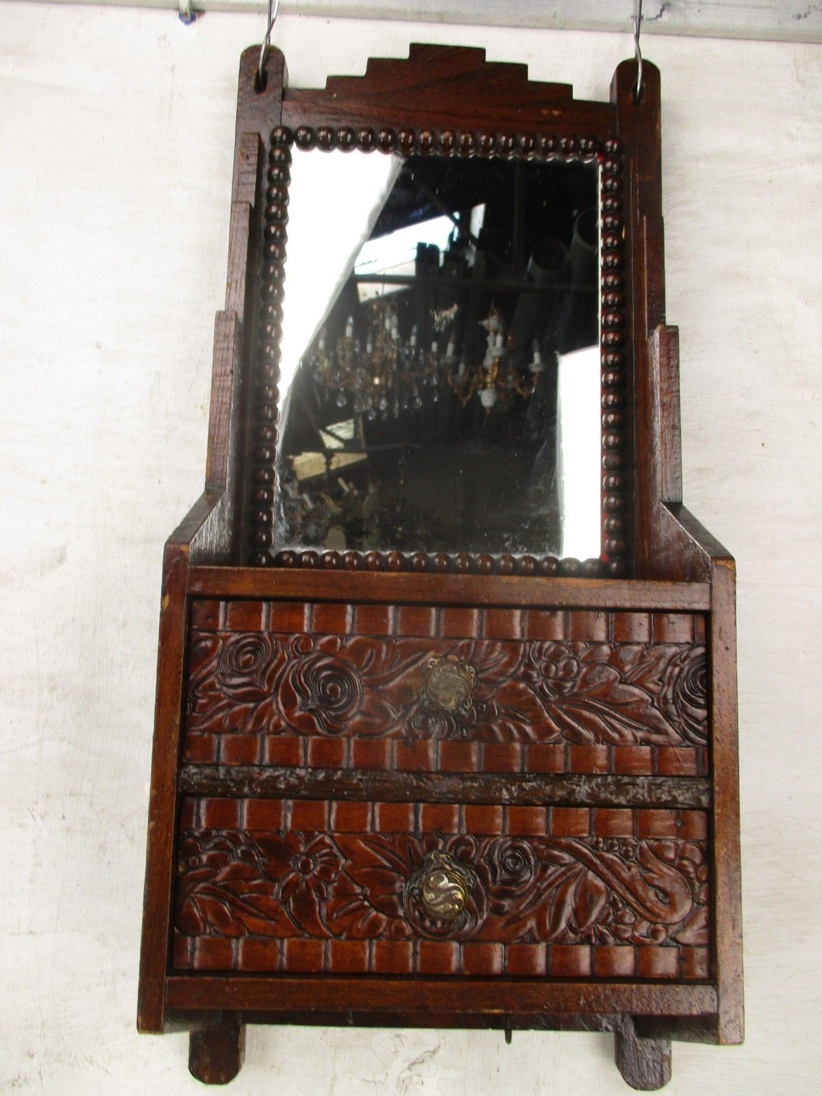 Vintage Ornate Wooden Kitchen Apothecary Kitchen Wall Cabinet  Wood Hobnails photo 256.0