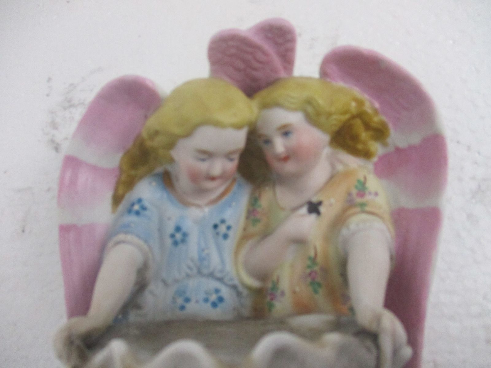 French Holy Water Font Vessel Angels  Porcelain Bisque Porcelain Flowers Gorgeou photo Home Decor