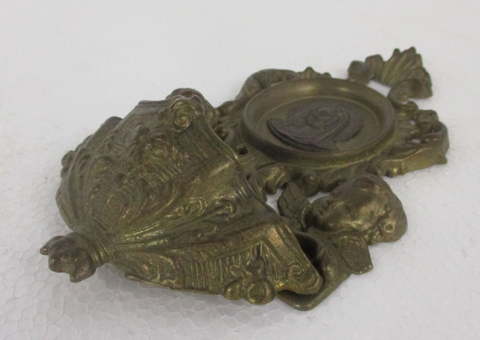 Brass Embossed Holy Water Font Holy Mother Virgin Mary Madonna  Angels Wall Hang photo Art
