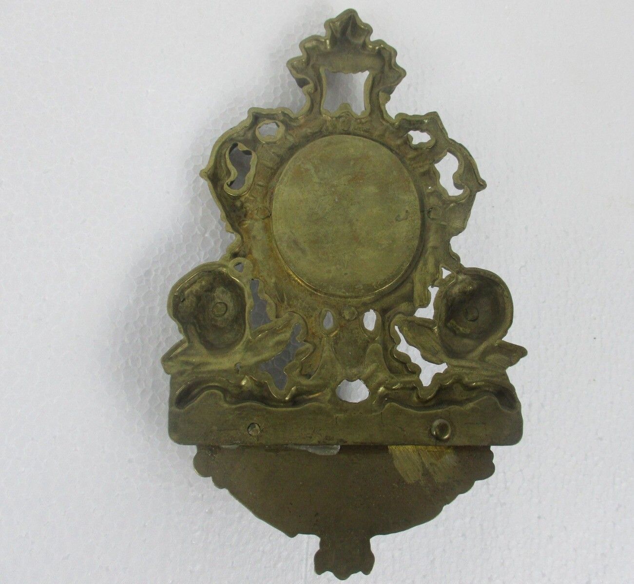 Brass Embossed Holy Water Font Holy Mother Virgin Mary Madonna  Angels Wall Hang photo vinterior