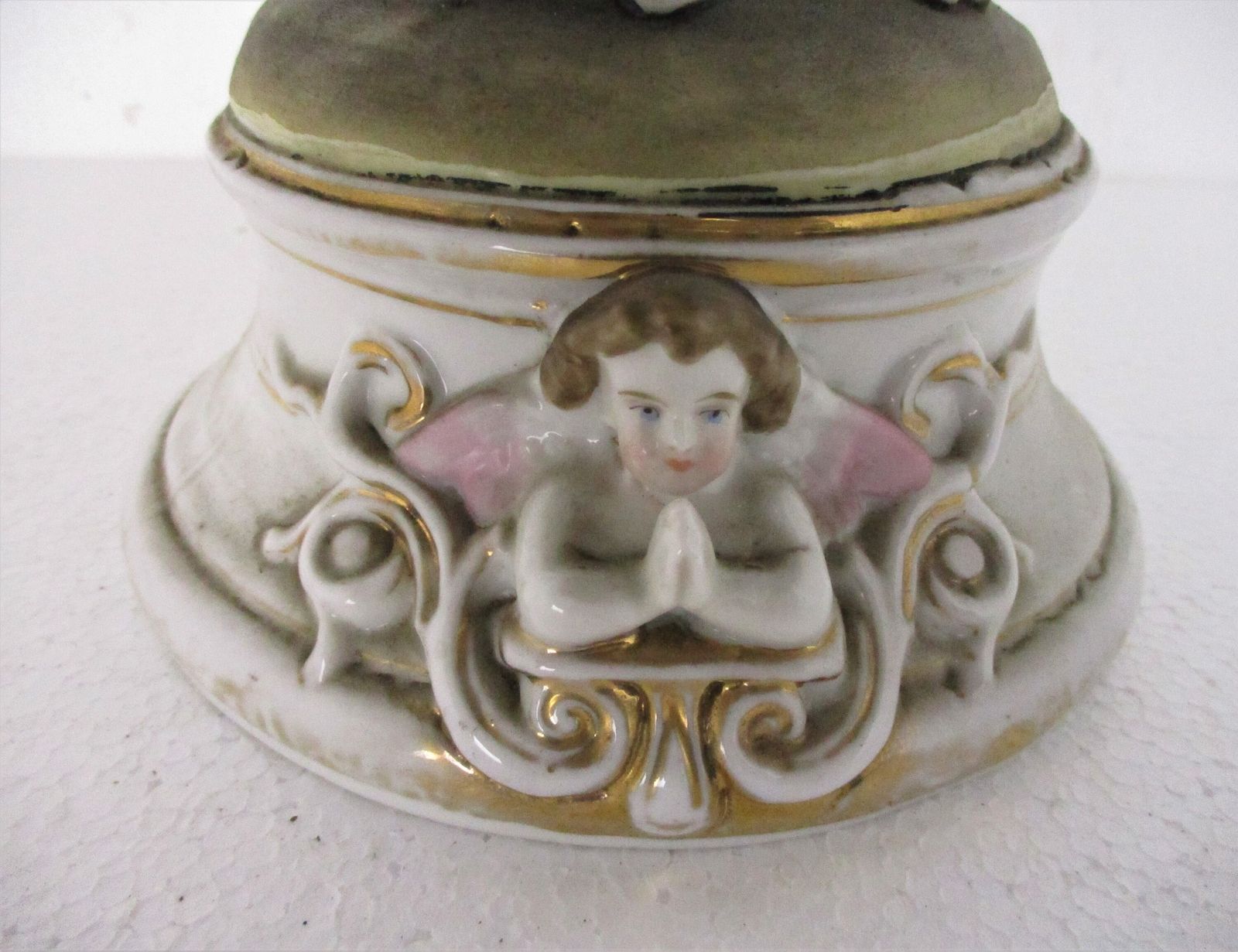 Antique Porcelain Bisque Statue Saint Joseph Angel Lilies Protector Of Homes Pol photo Art