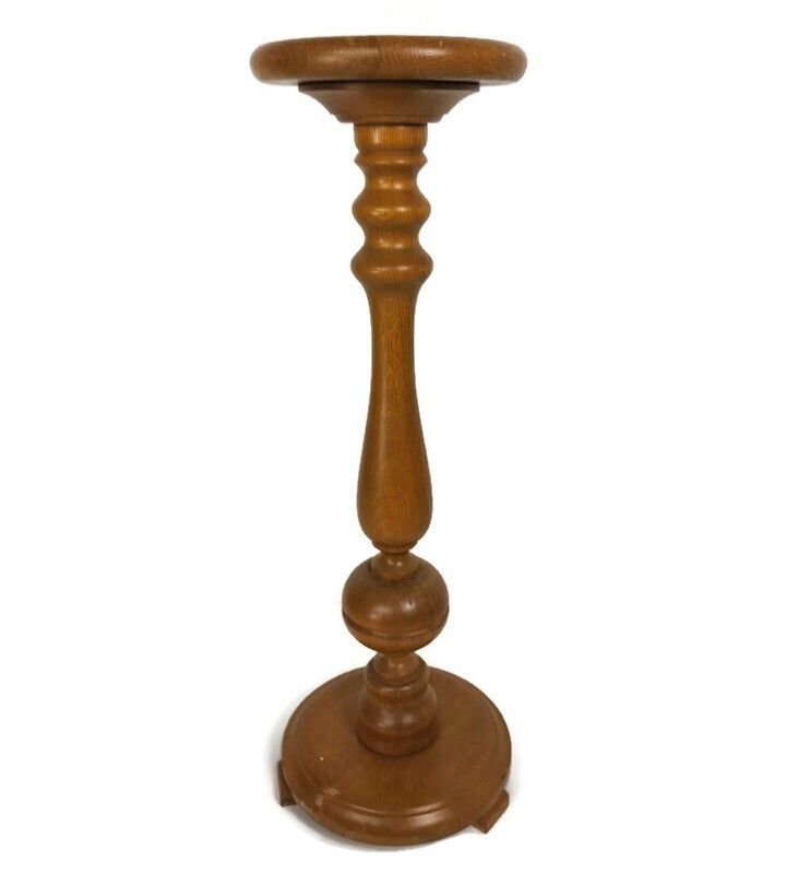 Vintage Pedestal Carved Wood Ceramic Tile Top Boat Side Table Plant Stand Farmho