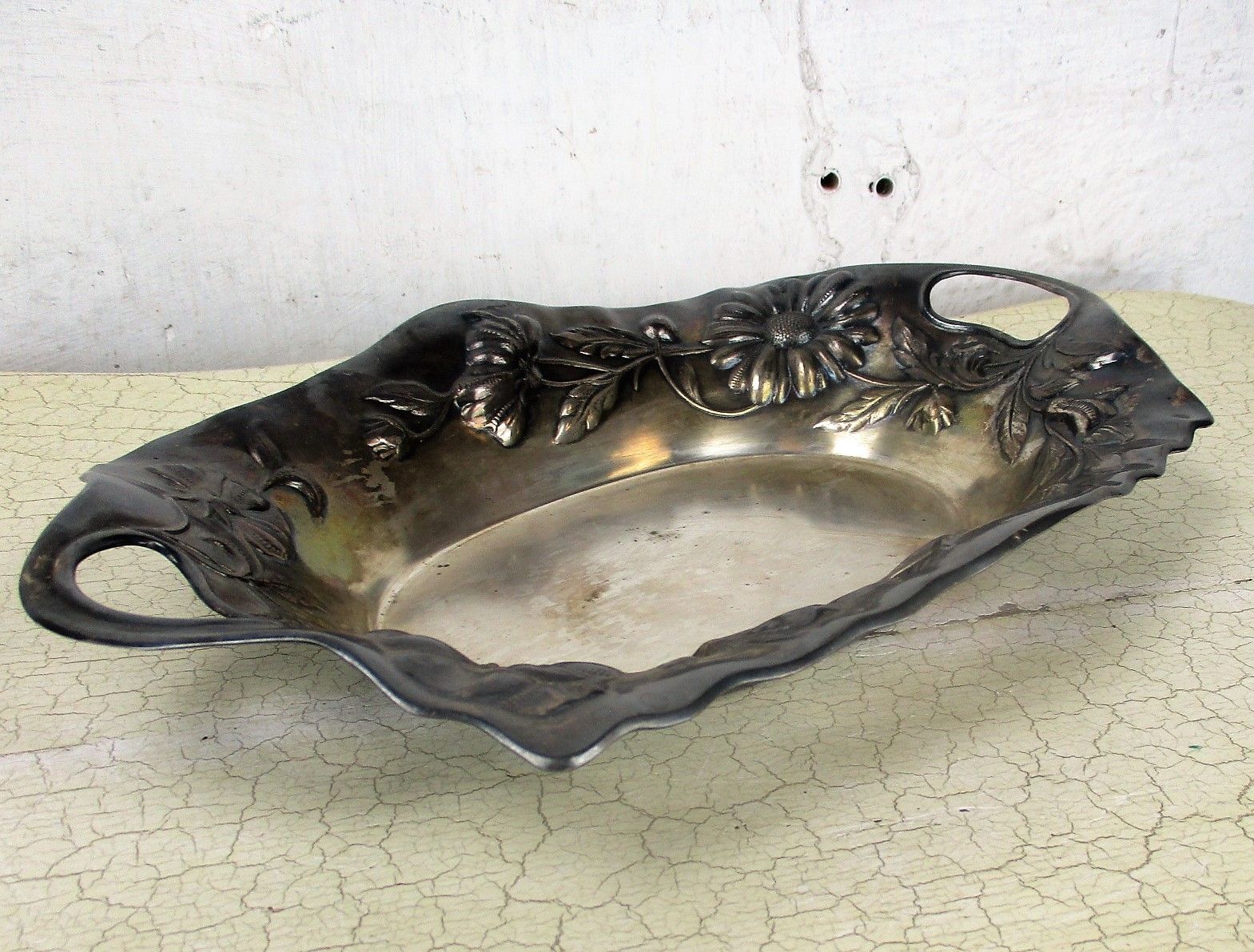 Art Nouveau Wiskemann Belgium Silver Plated Tray Serving Basket Flowers Handles photo for sale