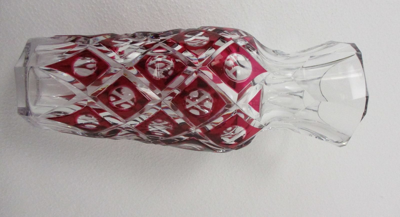 Val St Lambert Crystal Vase Cut To Clear Cranberry Charles Graffart 1950s Extrem photo vinterior
