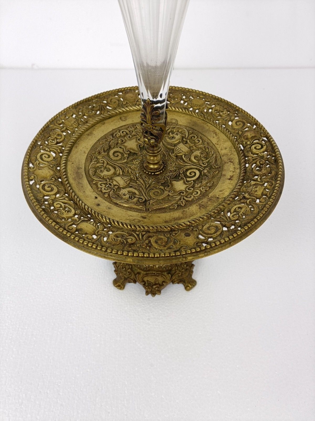 Large Epergne Trumpet Double Vase  Center Table Piece Crystal Ornat Bronze Wow photo Home Decor