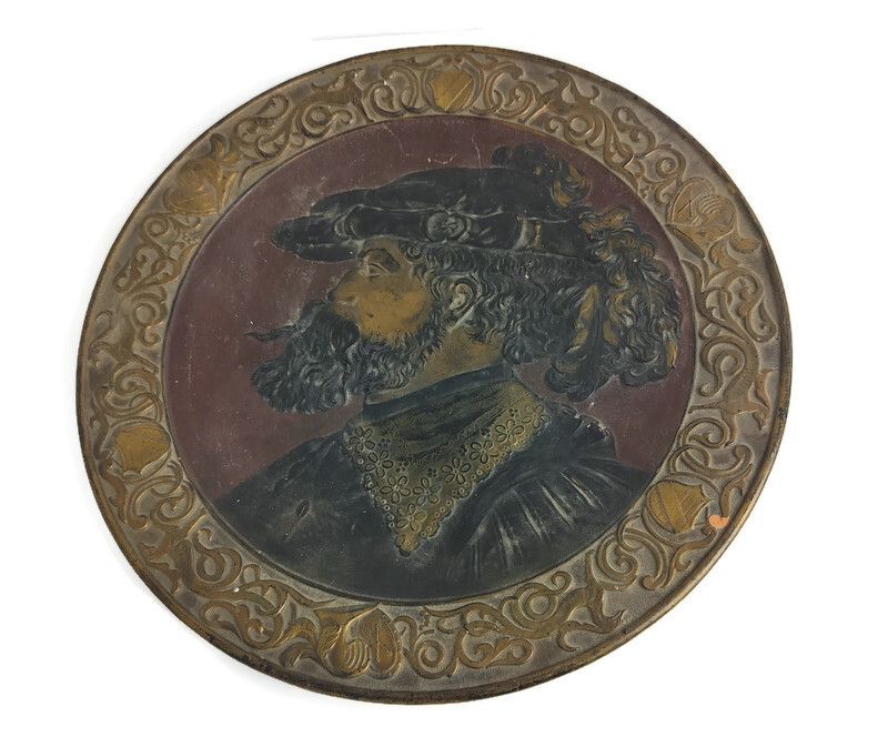 Charles V, Holy Roman Emperor Terra Cotta Round Charger Plate Wall Hanging Vinta