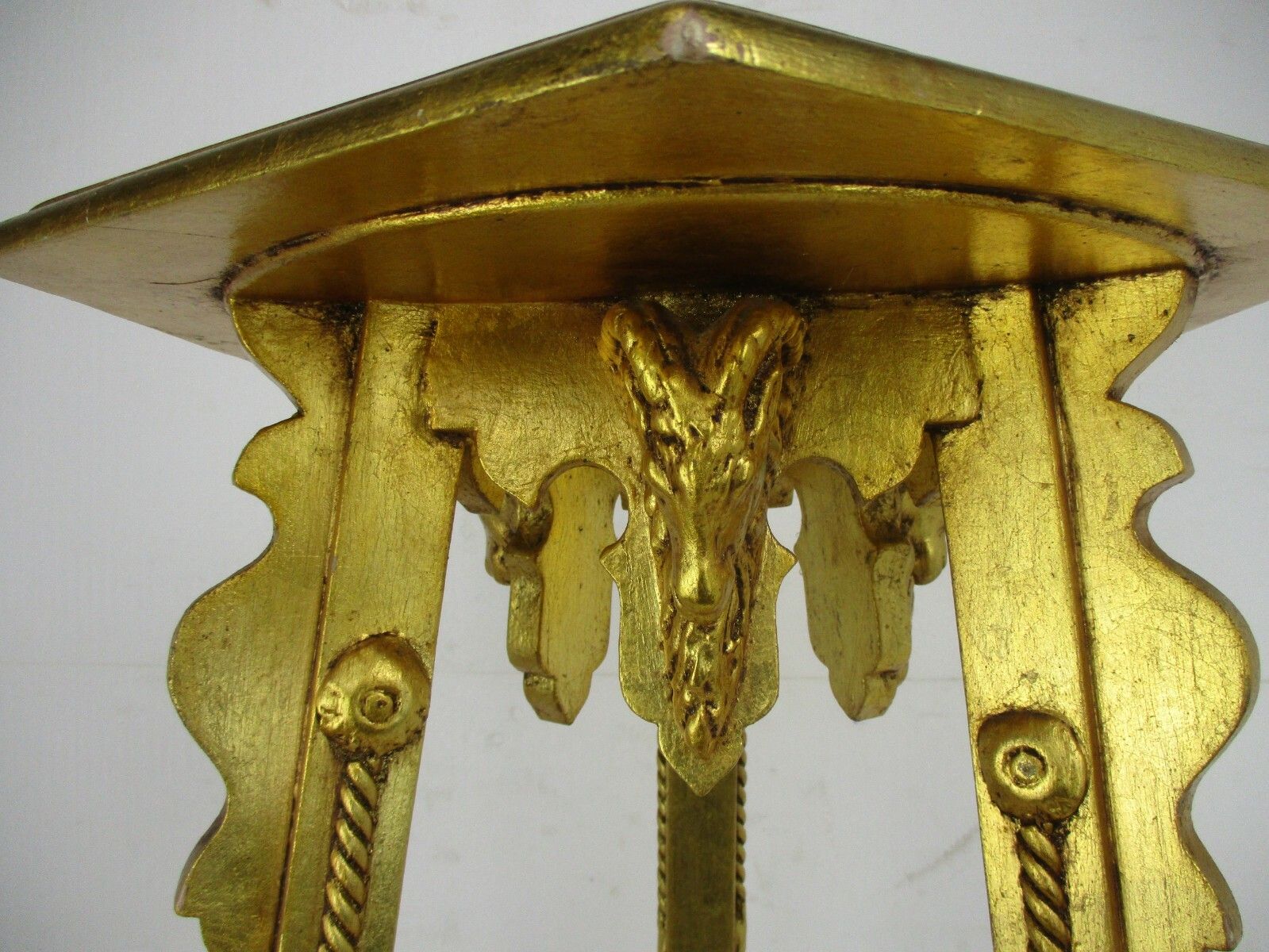 Gothic Gold Gilded Pedestal  Plant  Bonsai Stand Table Rams Head Marble Top Wow photo for sale
