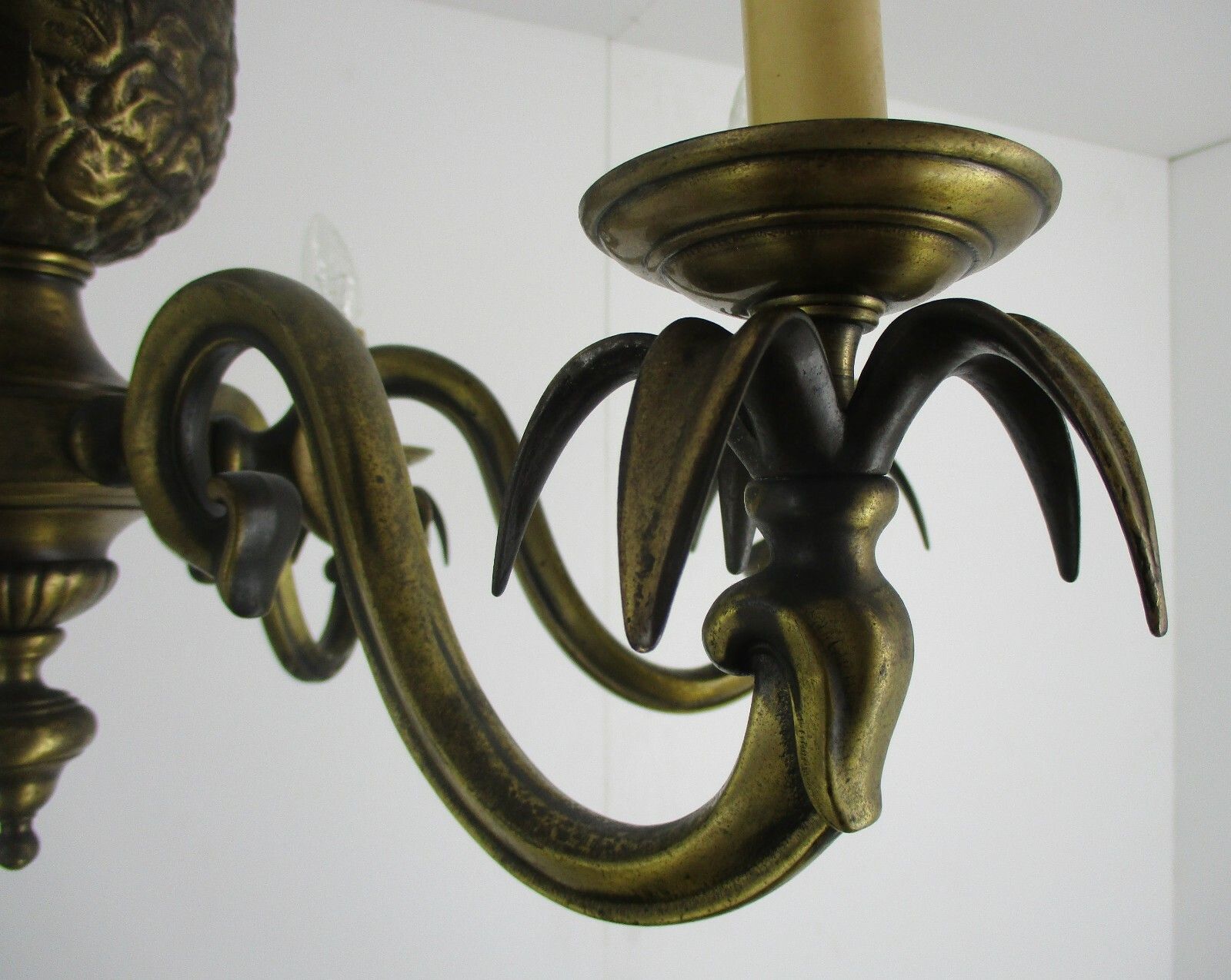 Bronze Ornate Chandelier Hollywood Regency  6 Lights Arms Pine Apple photo buy
