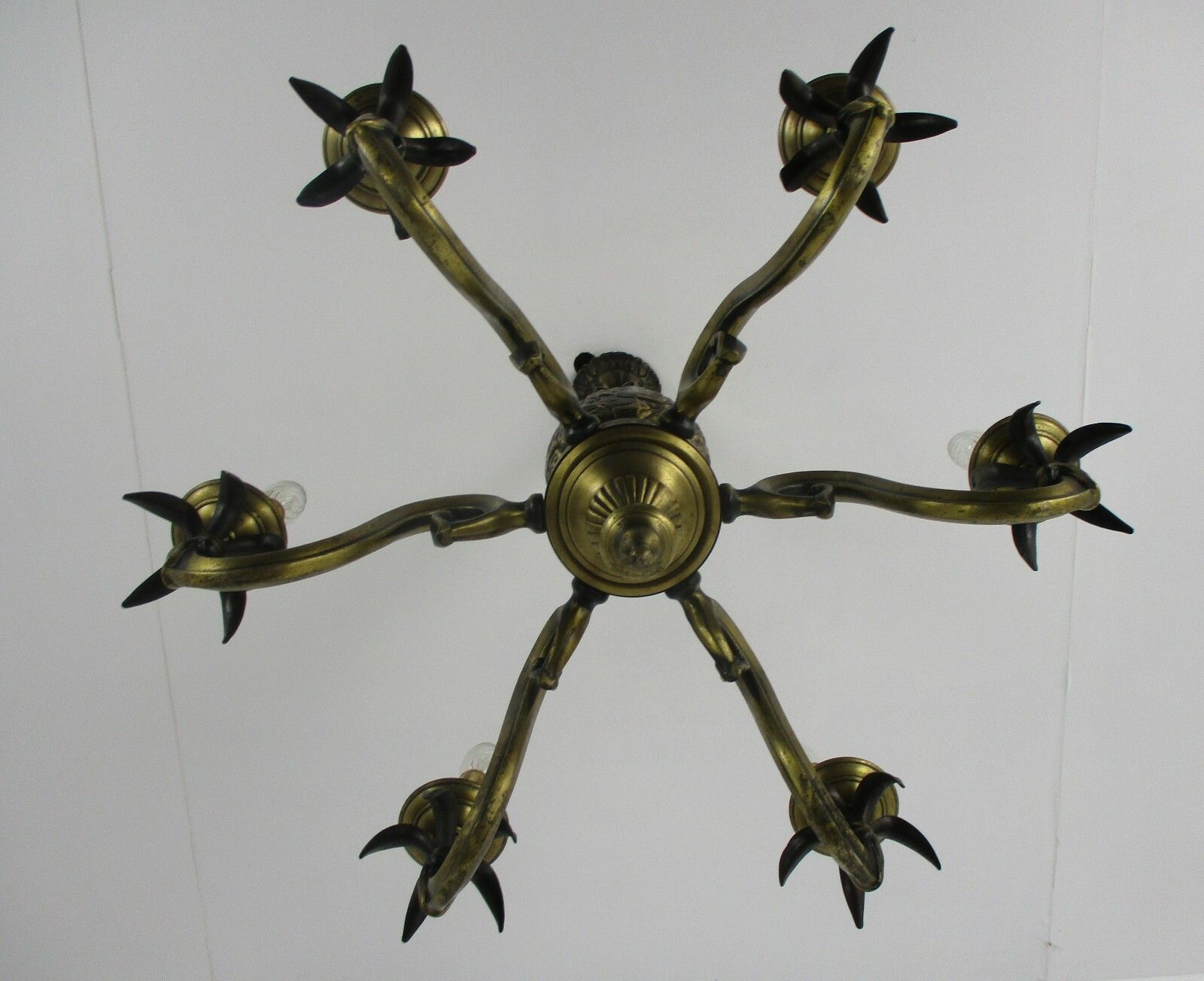 Bronze Ornate Chandelier Hollywood Regency  6 Lights Arms Pine Apple photo vintage